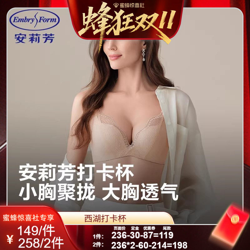 【蜂狂双11】安莉芳打卡杯小胸聚拢女士蕾丝无钢圈内衣