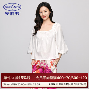 方领纯棉睡衣女士休闲家居服套装 薄款 EL00726 秋季 安莉芳专柜新品