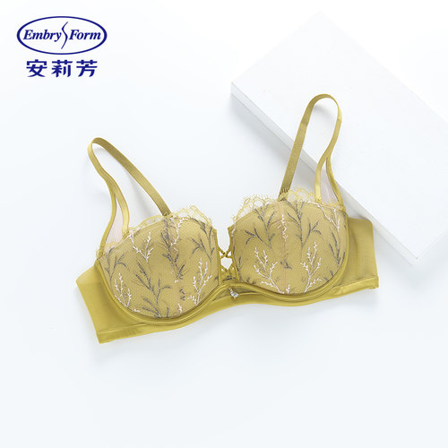 安莉芳专柜新品刺绣蕾丝性感半杯文胸女薄款大胸显小内衣EB00714