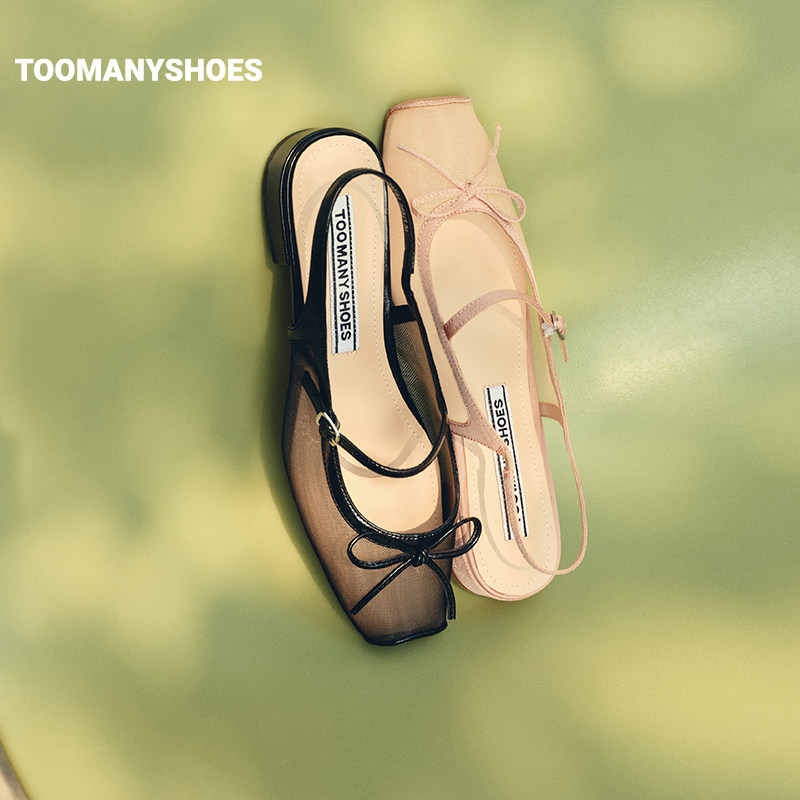 Toomanyshoes时尚旋律蝴蝶结方头粗跟后空包头凉鞋女