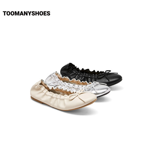 Toomanyshoes26秋新款提起裙边法式蝴蝶结芭蕾舞鞋浅口一脚蹬单鞋