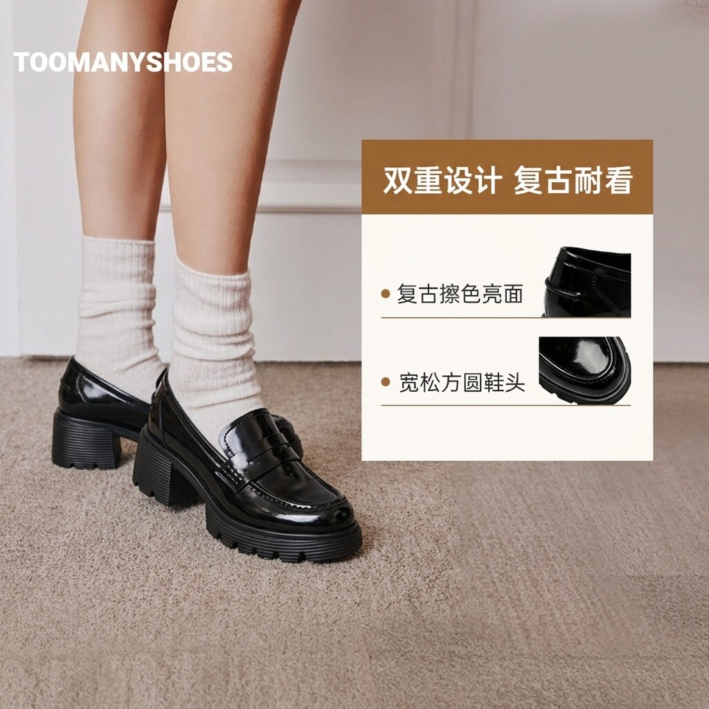 张婧仪同款Toomanyshoes微醺氛围秋冬英伦风乐福鞋厚底高跟小皮鞋