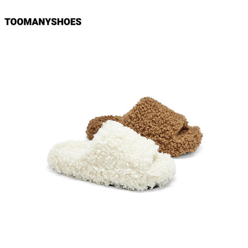 Toomanyshoes26冬新款泰迪小狗温暖舒适可爱毛毛鞋秋冬一字拖鞋