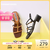 Toomanyshoes女鞋2024夏季新款干练女主一字扣带方头粗跟罗马凉鞋