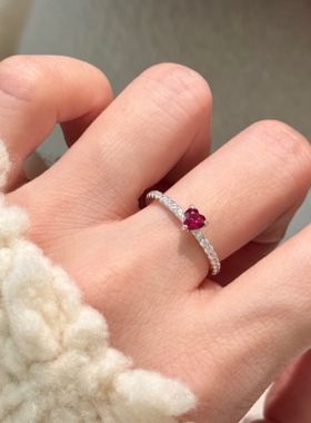 【WanTing】微醺的爱红宝石925纯银爱心戒指女高级感小众设计指环