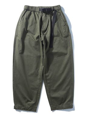 春季新款纯棉斜纹工装裤男宽松廓形日系cityboy锥形裤休闲九分裤