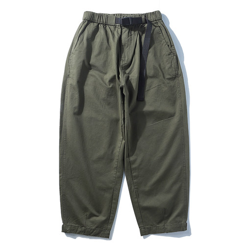 日系复古纯棉斜纹工装裤九分裤