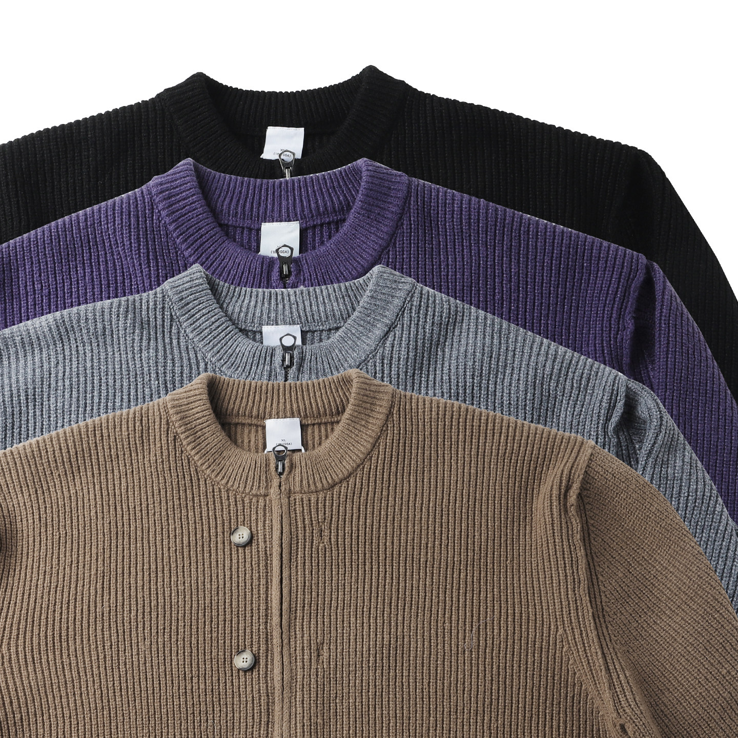 秋季重磅厚实复古圆领拉链开衫毛衣男宽松廓形落肩袖保暖针织衫