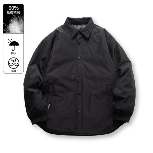 教练服翻领户外白鸭绒羽绒衬衫