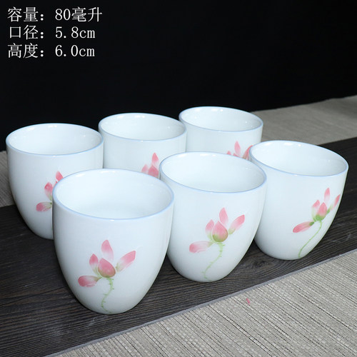 手绘花卉釉下彩羊脂玉品茗杯