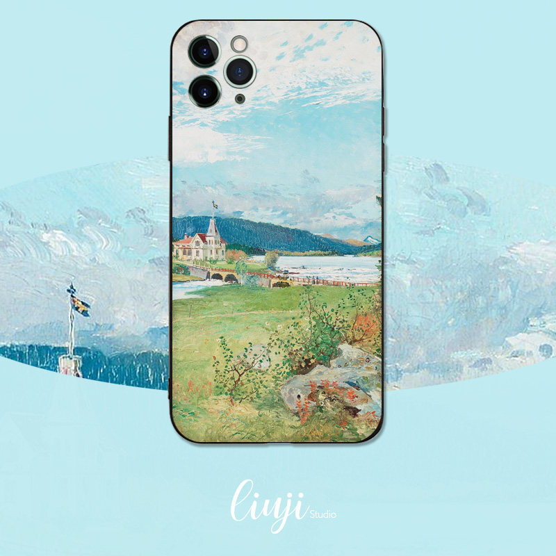 安东亨伯格欧美风景油画手机壳美术生文艺小众好看的适用于苹果IQOO小米VIVO华为OPPO浮雕工艺支持来图定制