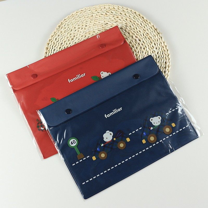 日本制familiar学生办公商务用软皮pvc树脂b5文件袋带按扣收纳袋
