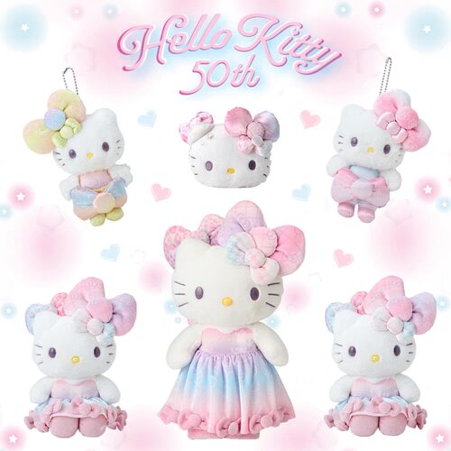 Sanrio三丽鸥HelloKitty50周年生日公仔挂件化妆手提包包发夹盲盒