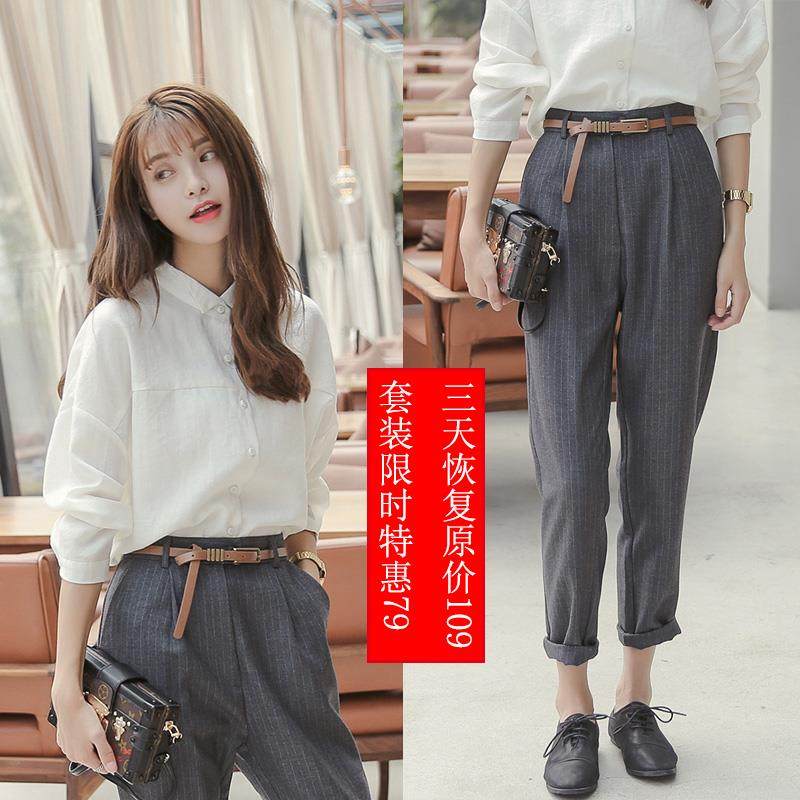 韩版职业宽松设计感小众雪纺上衣休闲白色衬衫女春夏长袖两件套装在类目 女装/女士精品, 衬衫中 - 来自Buy2taobao.com提供专业的淘宝代购服务