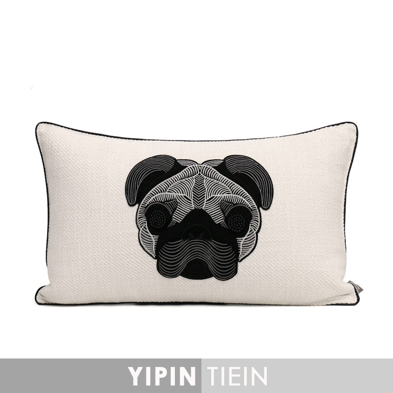 兿品|黑白撞色动物狗头腰枕|样板房家用现代简约风格儿童房抱枕