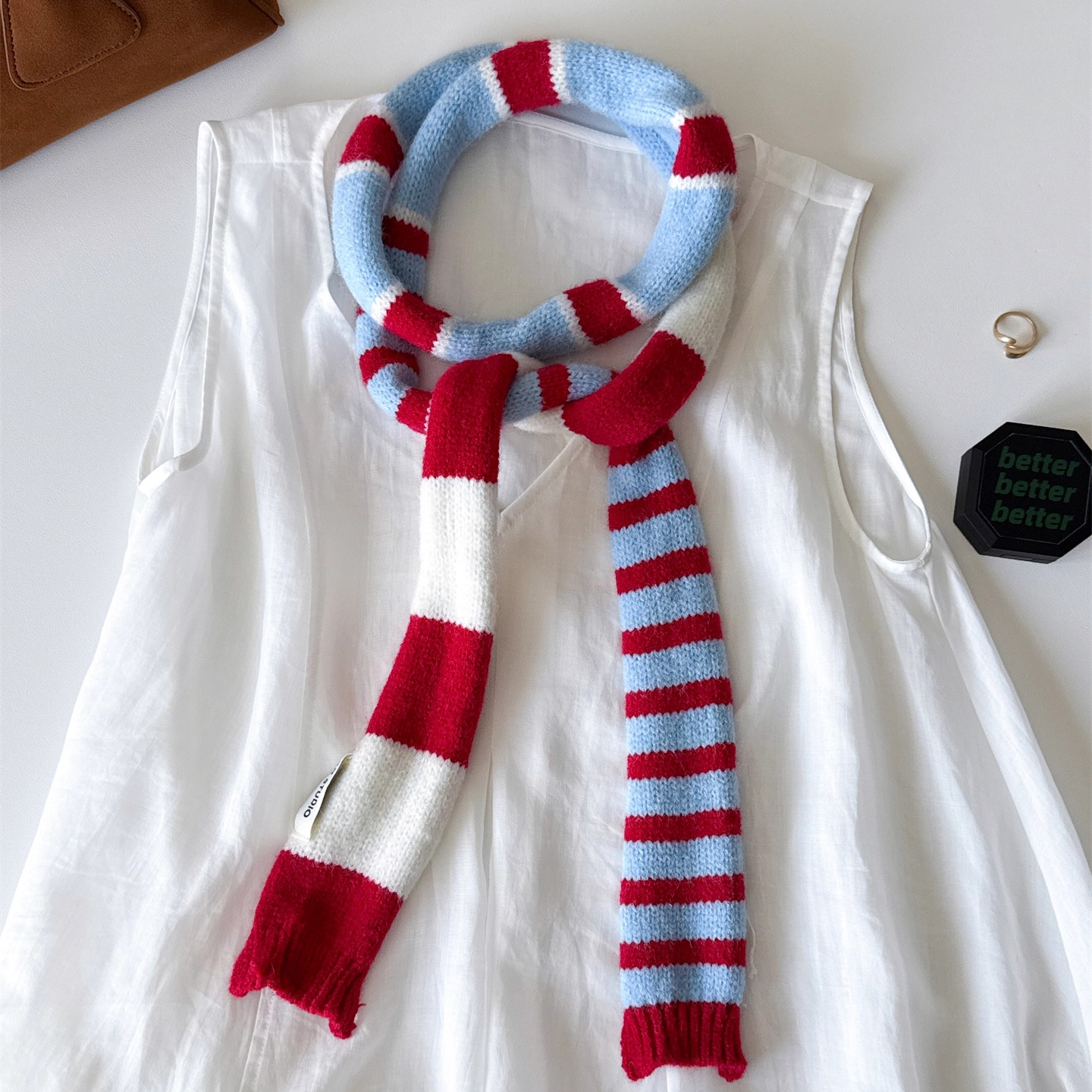 韩系时髦百搭长款细窄条纹围巾女秋冬季保暖围脖装饰氛围感