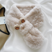 可爱小羊驼毛绒围脖冬季 外搭保暖领巾护颈百搭韩版 毛毛交叉围巾女