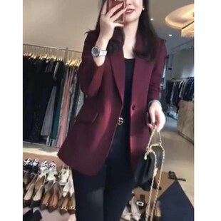 外套小个子职业上衣女 英国portney bell秋季 新款 洋气紫红色西装