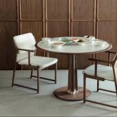 梵几 棱柱单腿圆桌岩板餐桌胡桃木圆形桌子黑色轻奢高级新款 餐桌