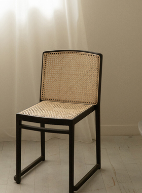 梵几|藤甲叠椅 原木风休闲靠背凳子藤编餐椅家用实木吃饭椅子