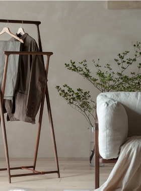 梵几|平云衣架 实木折叠落地衣帽架卧室客厅黑胡桃木挂衣架整装