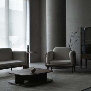 单人实木黑胡桃木布艺沙发客厅侘寂风整装 梵几 山脊线观云禅椅