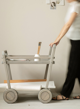 梵几|胡同推车 实木茶几可移动备餐车厨房储物架带轮木质收纳车