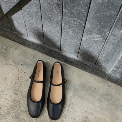 凝脂黑意大利手工玛丽珍鞋