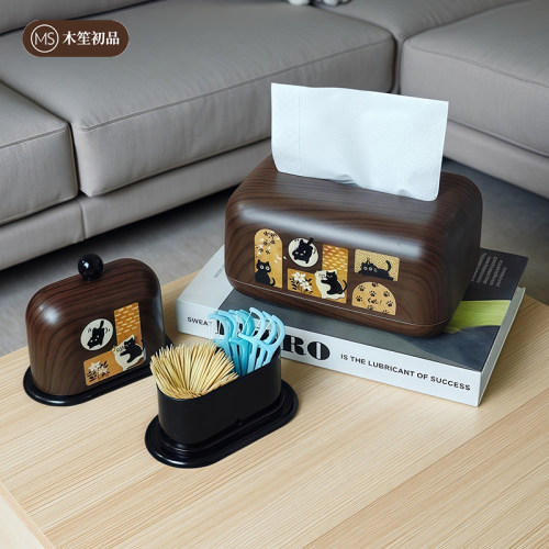 中古风猫咪台面式纸巾盒牙签盒
