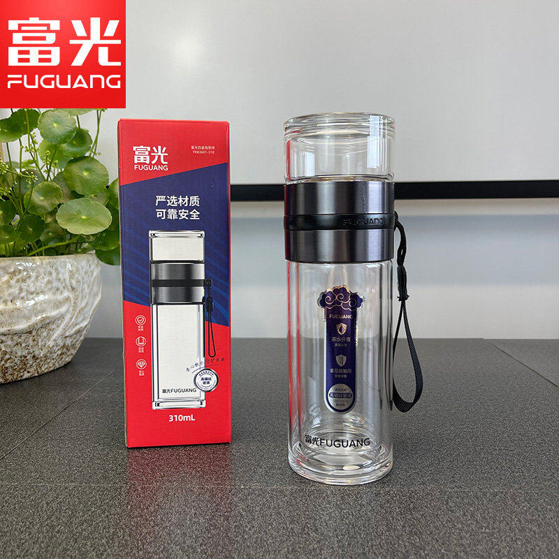 富光白金泡茶师双层高硼硅玻璃杯功夫茶杯水杯办公杯FKB3601-310