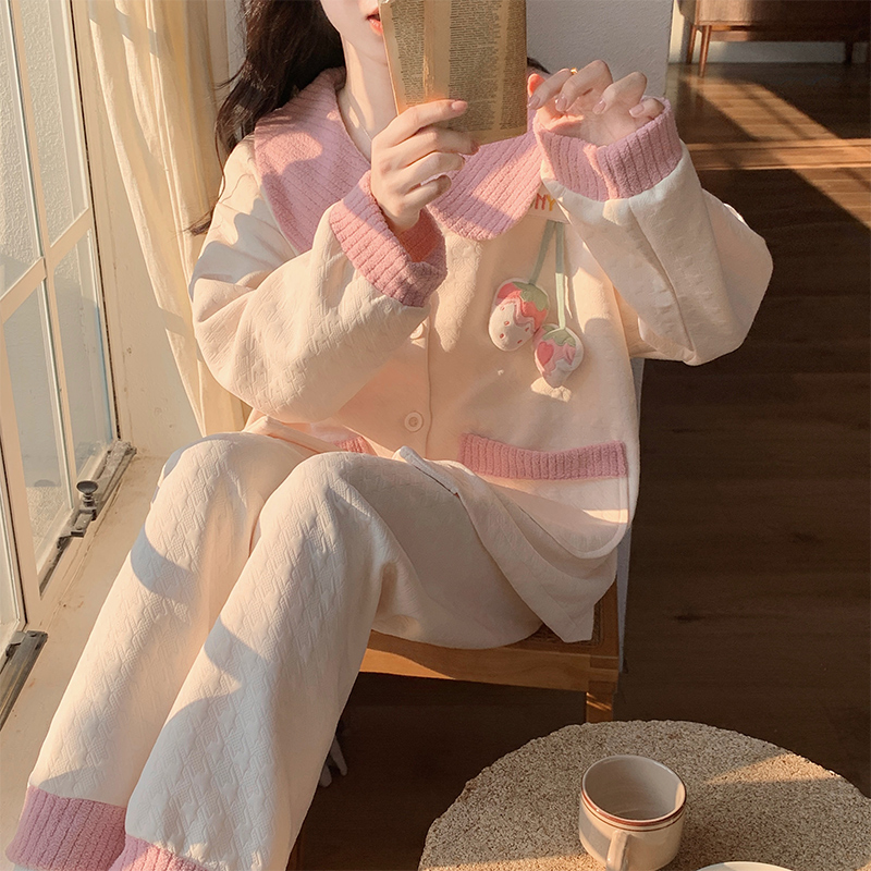 可外穿空气夹层棉女士睡衣