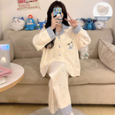 卡通可愛甜美夏天薄款 帶胸墊睡衣女春秋款 長袖 2025新款 家居服套裝
