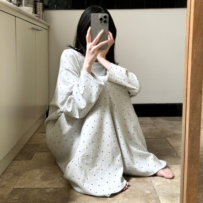 韩系满印波点睡衣女春秋款