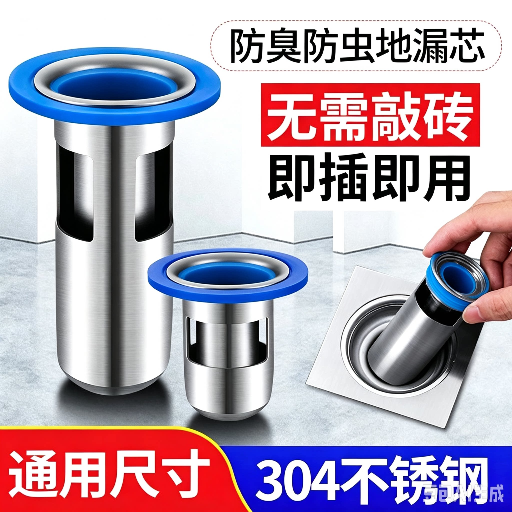 304不锈钢地漏芯防臭防虫 深水封即插式下水道防反味通用内芯