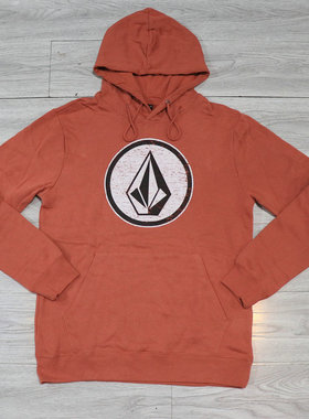 美国进口volcom钻石化学帽衫套头卫衣保暖抓绒砖红色不防水生活款