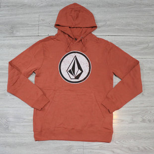 美国进口volcom钻石化学帽衫套头卫衣保暖抓绒砖红色不防水生活款