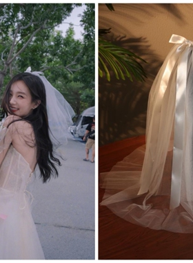 领证登记求婚网红新娘头纱李一桐同款可爱白色拍照道具订婚头纱