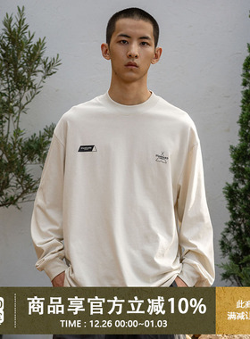 UrbanStandard日系复古印花重磅长袖T恤男山系户外圆领打底衫325g