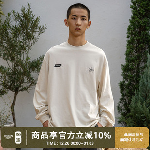 UrbanStandard日系复古印花重磅长袖 325g T恤男山系户外圆领打底衫