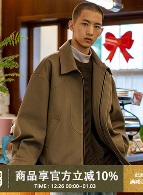 UrbanStandard日系复古美拉德毛呢外套男秋宽松翻领机车夹克外套