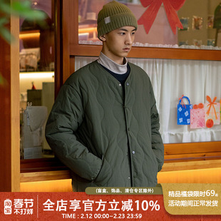 UrbanStandard日系复古波浪棉服男短款冬季无领绗棉保暖加厚外套