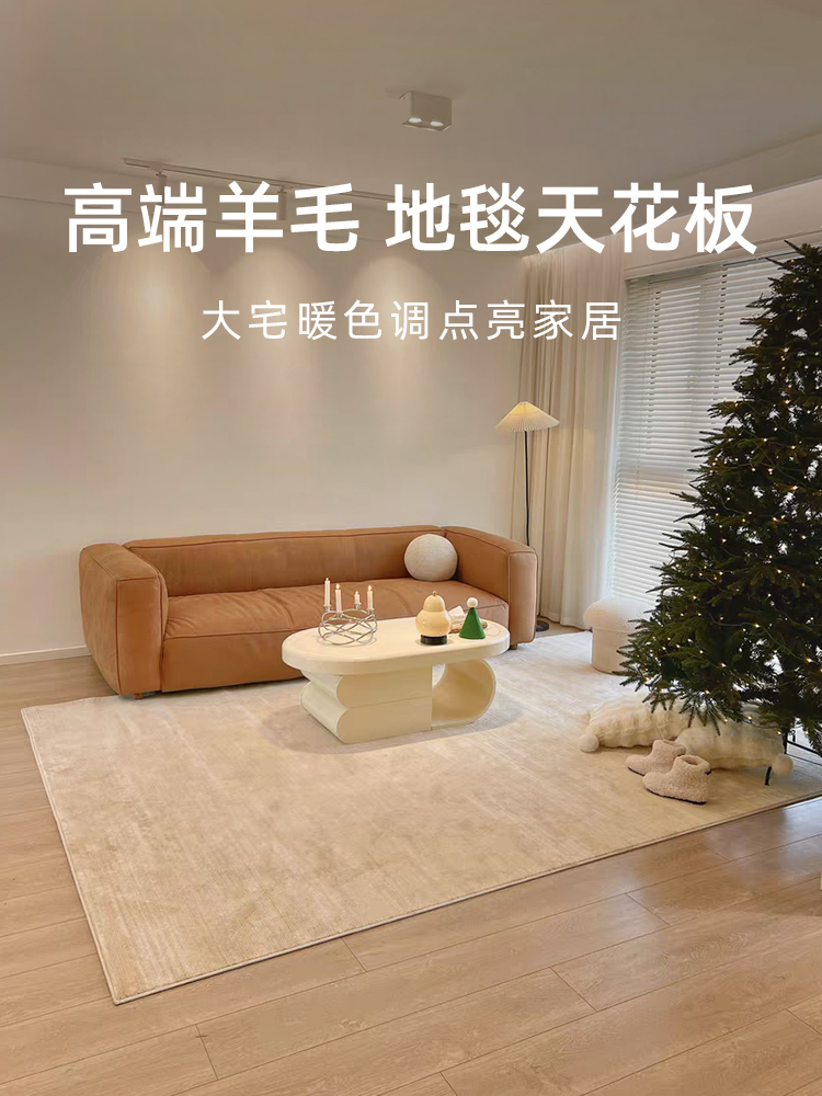 现代极简进口羊毛客厅地毯高级感素色轻奢沙发茶几毯卧室床边毯