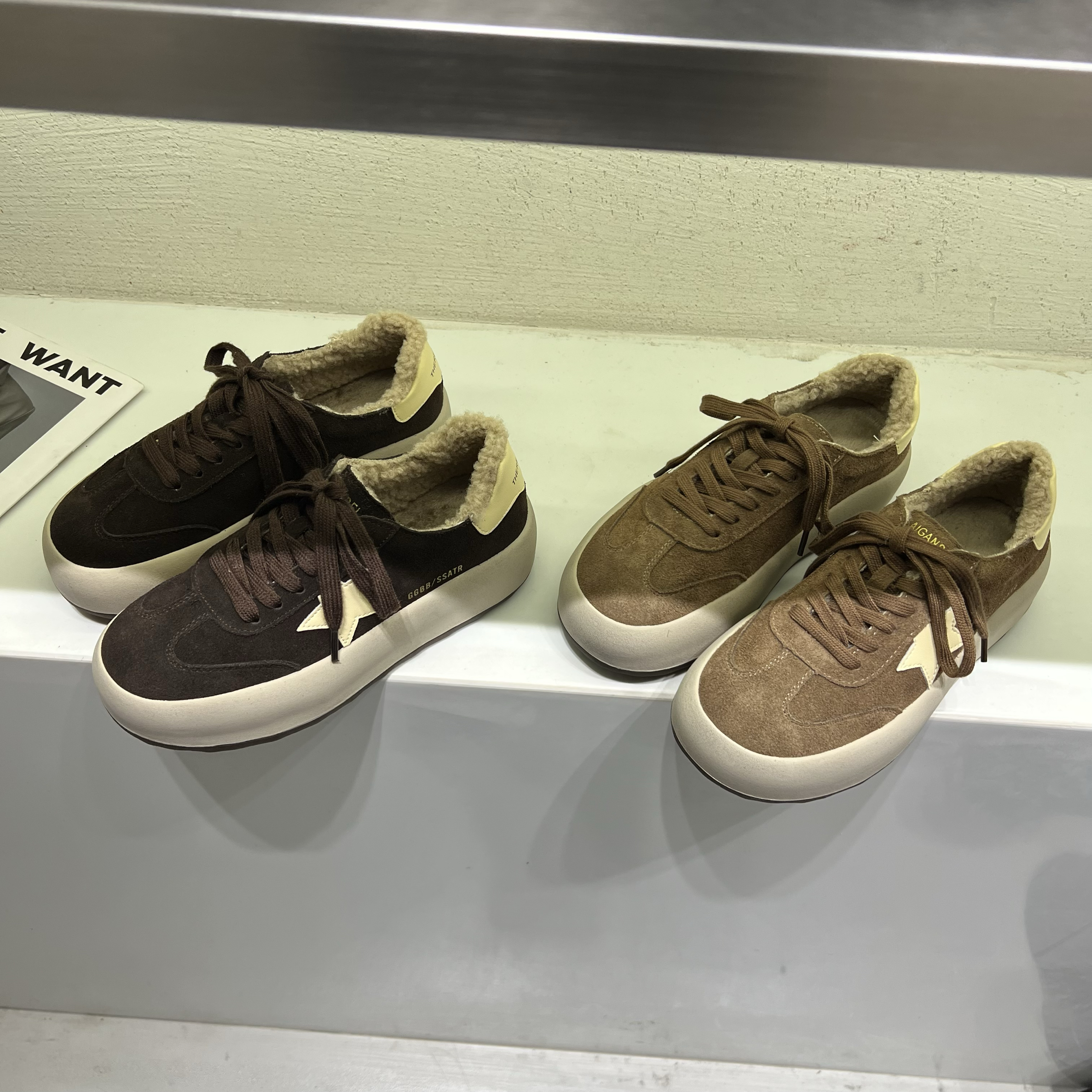 韩版真皮厚底星星小脏鞋女2025冬季加绒百搭棉鞋圆头复古休闲板鞋