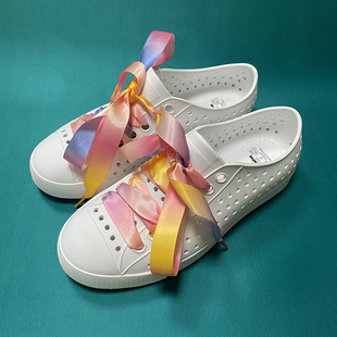 带绳一双 2cm宽蕾丝绸缎织带彩色糖果色扁平丝带鞋 native丝绸鞋 带