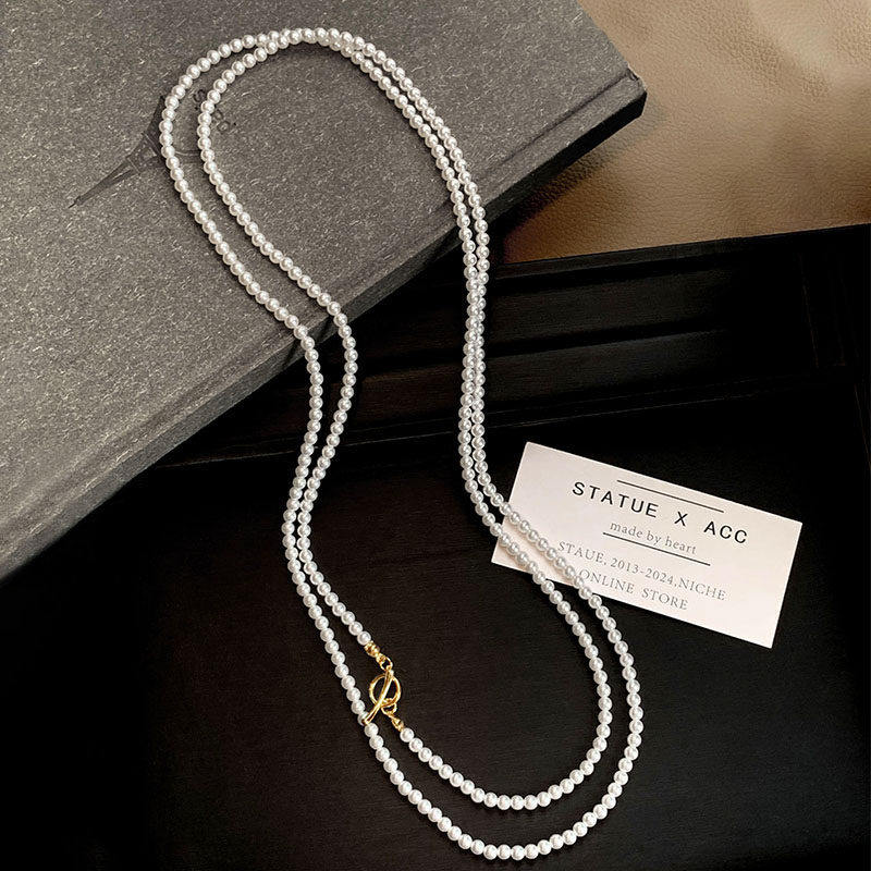 施家珍珠项链女小众名媛网红轻奢高级感小米珠长款叠戴颈链锁骨链