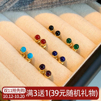 极简迷你彩色耳钉纯银针多巴胺