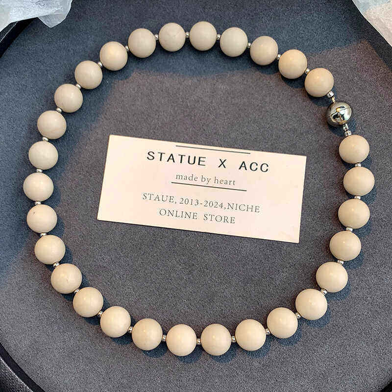 天然白化石串珠项链女小众高级感欧美圆球白色锁骨链气质叠戴颈链