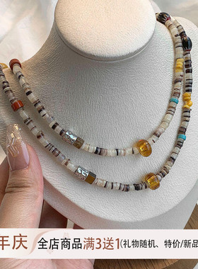 夏日新款天然石贝壳串珠项链女小众设计多巴胺锁骨链独特颈链配饰