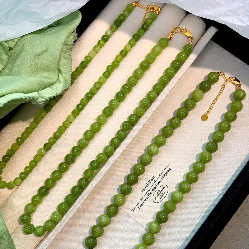 法式绿玛瑙青提项链女小众手工串珠天然葡萄锁骨链叠戴新中式配饰