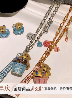 13D高品质珐琅毛衣链可爱甜甜圈字母锁骨链卡通耳钉小熊蛋糕项链